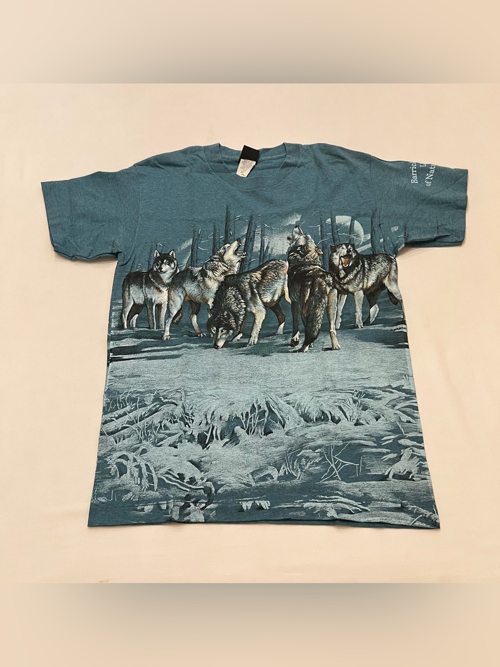 Vintage Allover Print AOP Wolf Pack Graphic T Shirt Sz Med Single Stitch USA